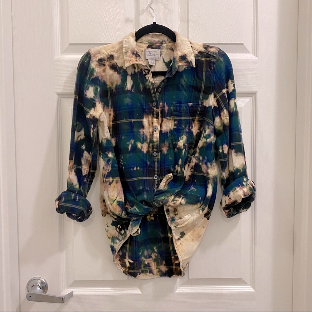 Acid washed plaid flannel navy green